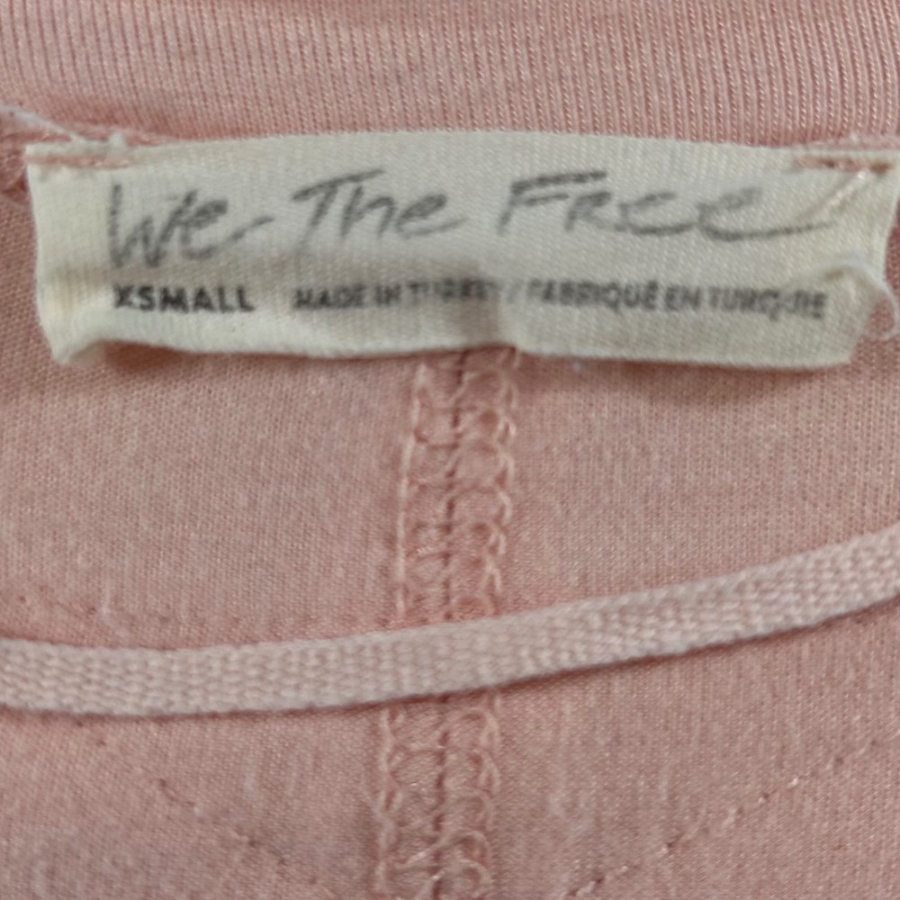 We The Free Free People Womens XS Peach Pink Deep V Neck Long Sleeve Seam Top - Picture 6 of 9